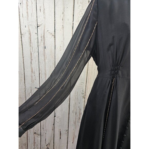 JESSIE LIU‎ Women's L Black Silk Gold Beaded Gusset Choker ALine Dress EUC - Picture 3 of 9